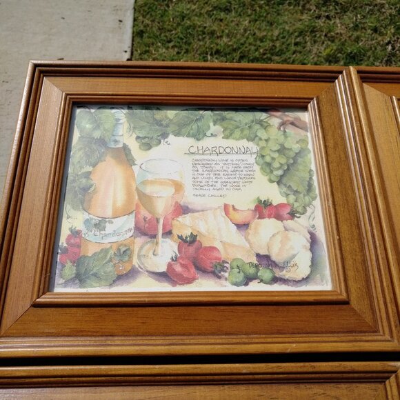 SET OF FIVE WATERCOLOR WINE PRINTS IN STEPPED PINE WOOD FRAMES WITH GLASS - Picture 9 of 16